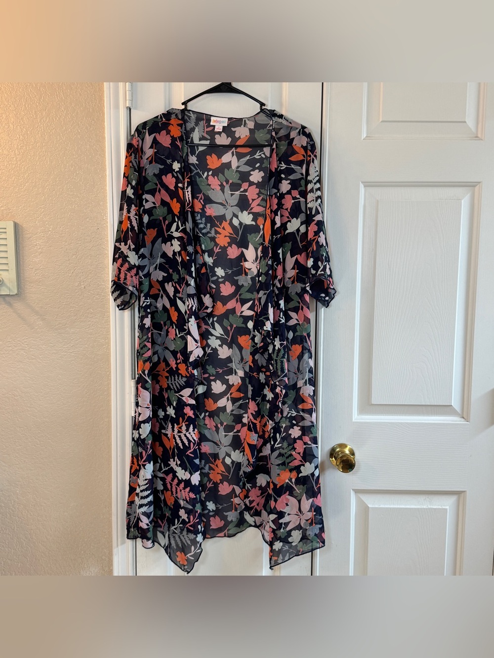 LuLaRoe Navy Blue With Flowers Sheer Lightweight Duster Cardigan Women's Size Sm